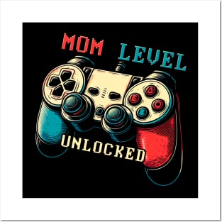 Funny New Mom Level Unlocked Gaming Pregnancy Announcement Posters and Art